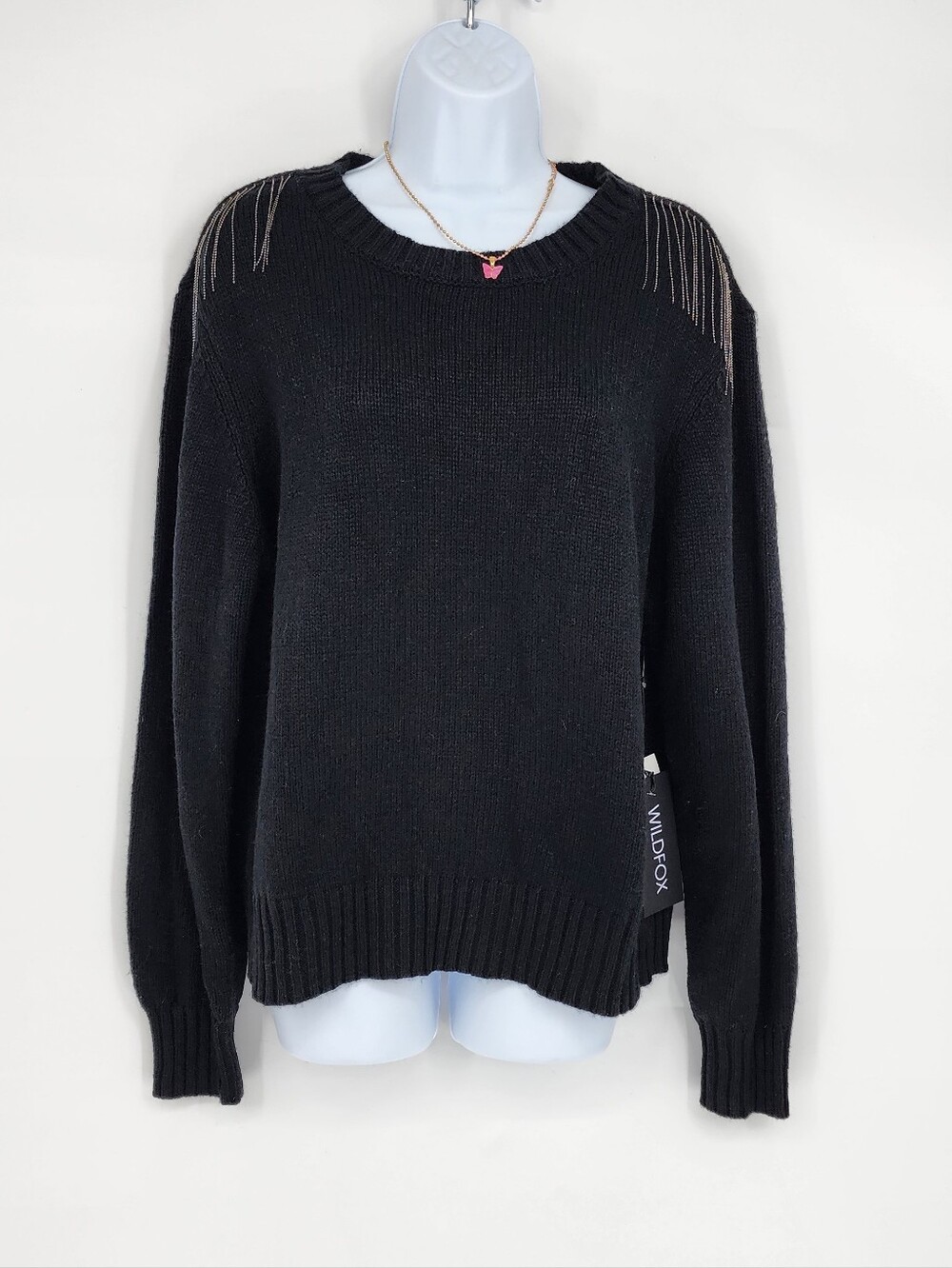 WILDFOX Sympatico Wool Blend Fringe Pullover Sweater – NWTG – Black – Size M - Picture 2 of 9